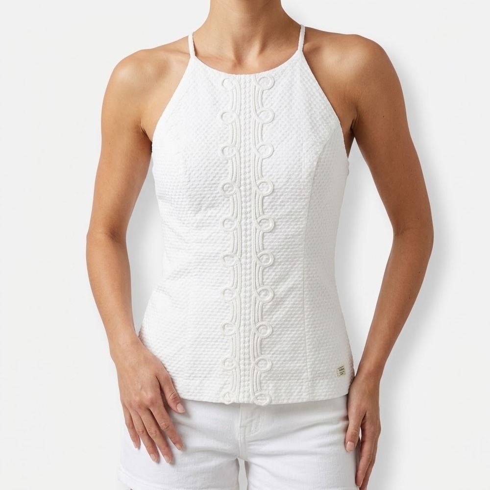 Lilly Pulitzer Halter Top Women's Size 2 White Embroidery Sleeveless Casual Wear